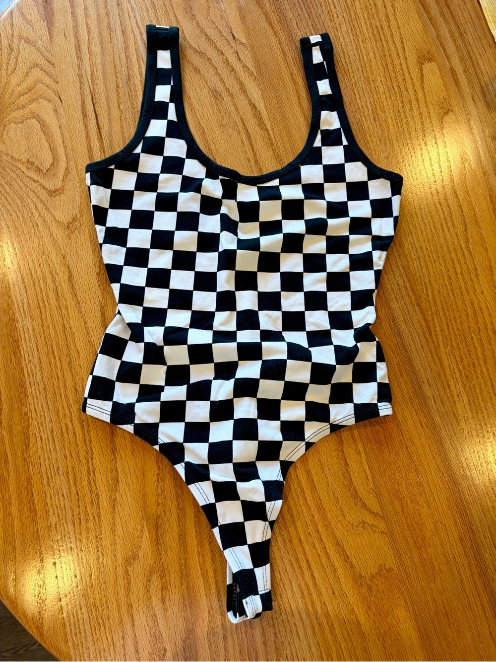 Forever 21 black and white Checkered Bodysuit